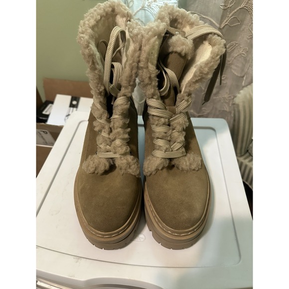 Sam Edelman Kyler Washed Taupe Lace Up Rounded Toe Chunky Ankle Boots Women 9 - Picture 1 of 5